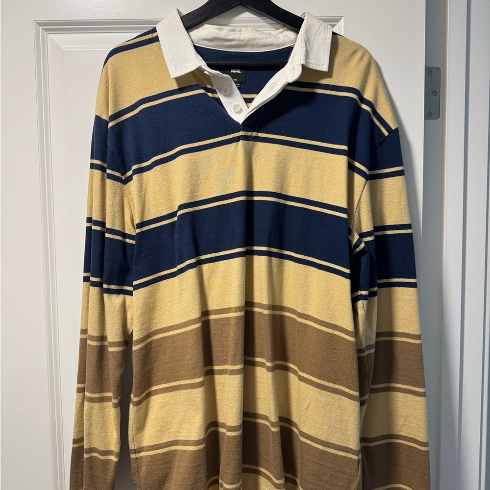Vans Navy and Yellow Striped Polo